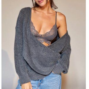 NWT Urban Outfitters Kane Wrap Sweater Dark Grey